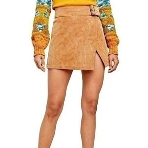Free People Ari Camel Vegan Suede Buckled Wrap Mini Skirt